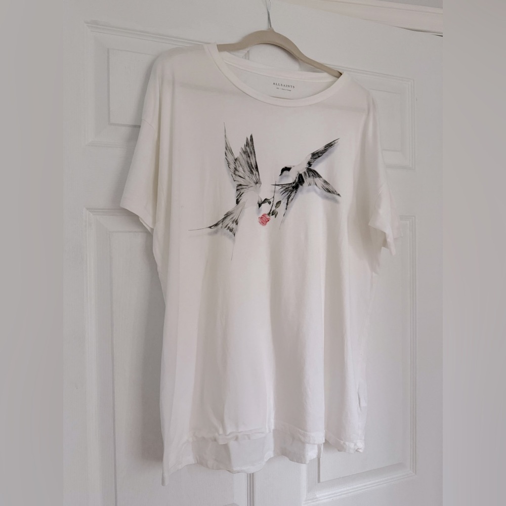 All Saints White Tee with Bird Design